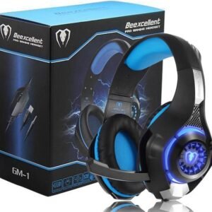 Beexcellent Gaming Headset with Mic for Xbox One PS4, Xbox One Headset, PS4 Headset, Over-Ear Gaming Headphones/Headset with Volume Control LED Light 3.5mm Audio Jack for Laptop PC iPad Smartphones, Blue