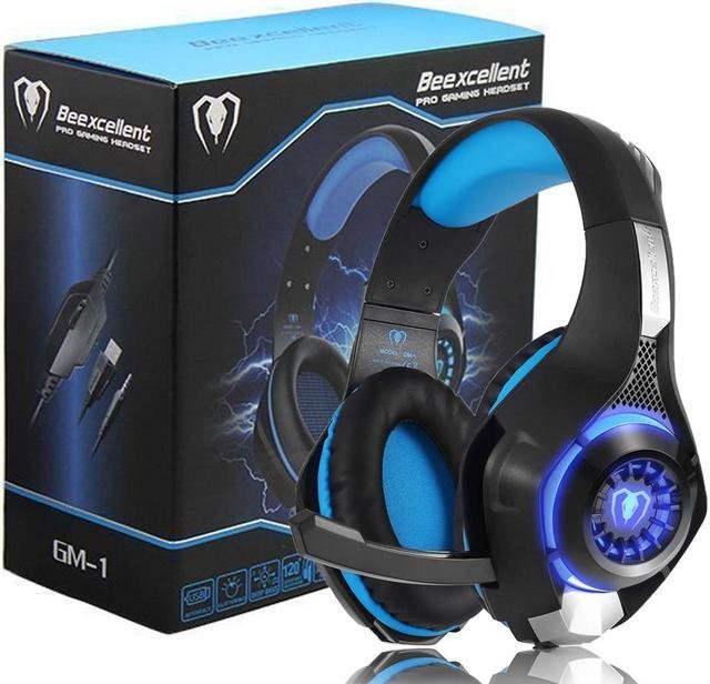 Beexcellent Gaming Headset with Mic for Xbox One PS4, Xbox One Headset, PS4 Headset, Over-Ear Gaming Headphones/Headset with Volume Control LED Light 3.5mm Audio Jack for Laptop PC iPad Smartphones, Blue